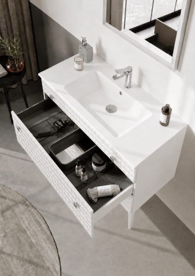Orka Lipari Ayaklı Banyo Dolabı Takımı, 100 cm, Mat Beyaz Lake (Krom Kulp-Ledli Ayna), 5007345 - 5