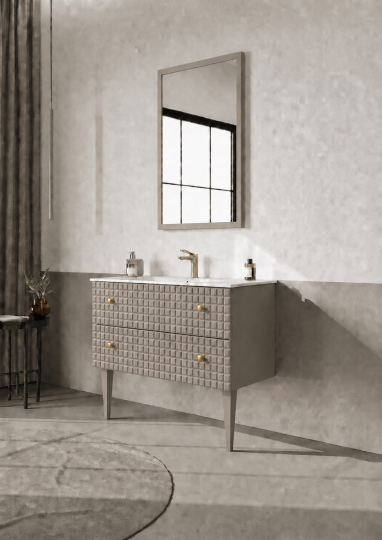 Orka Lipari Ayaklı Banyo Dolabı Takımı, 100 cm, Mat Vizon Lake (Altın Kulp-Ledli Ayna), 5007343 - 3