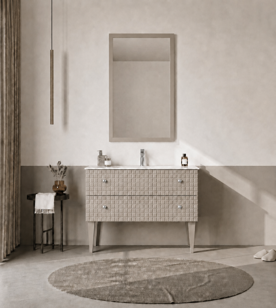 Orka Lipari Ayaklı Banyo Dolabı Takımı, 100 cm, Mat Vizon Lake (Krom Kulp-Ledli Ayna), 5007346 - 2