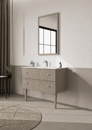 Orka Lipari Ayaklı Banyo Dolabı Takımı, 100 cm, Mat Vizon Lake (Krom Kulp-Ledli Ayna), 5007346 - 3
