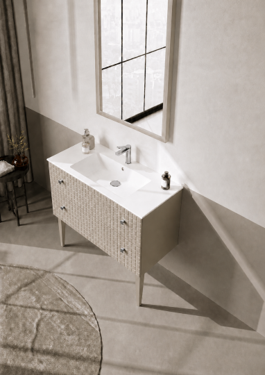 Orka Lipari Ayaklı Banyo Dolabı Takımı, 100 cm, Mat Vizon Lake (Krom Kulp-Ledli Ayna), 5007346 - 4