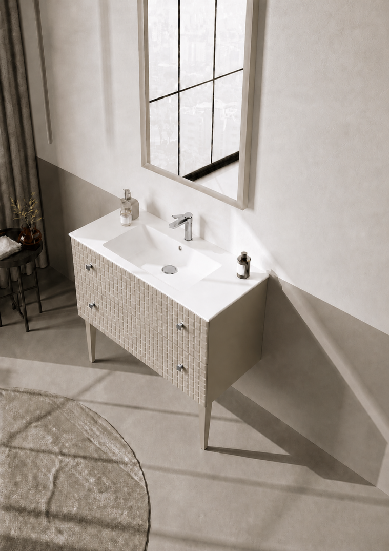Orka Lipari Ayaklı Banyo Dolabı Takımı, 100 cm, Mat Vizon Lake (Krom Kulp-Ledli Ayna), 5007346 - 4