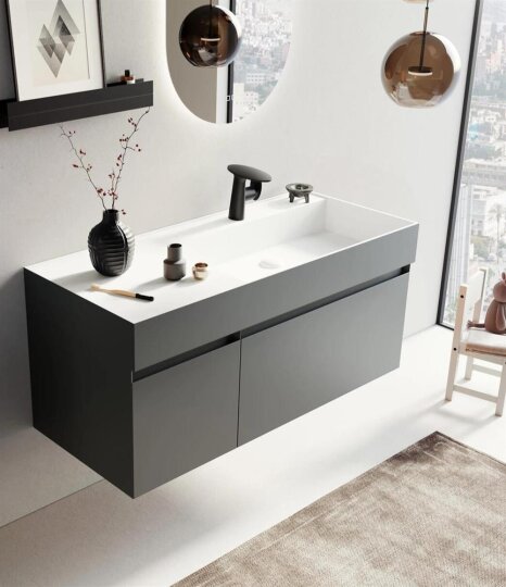 Orka Lusso 120 cm Antrasit Banyo Dolabı Alt Modül ve Lavabo
