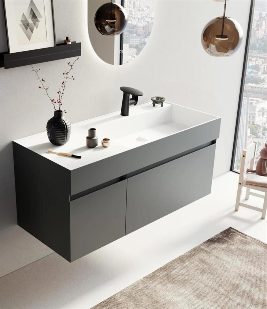 Orka Lusso 120 cm Antrasit Banyo Dolabı Alt Modül ve Lavabo - 1