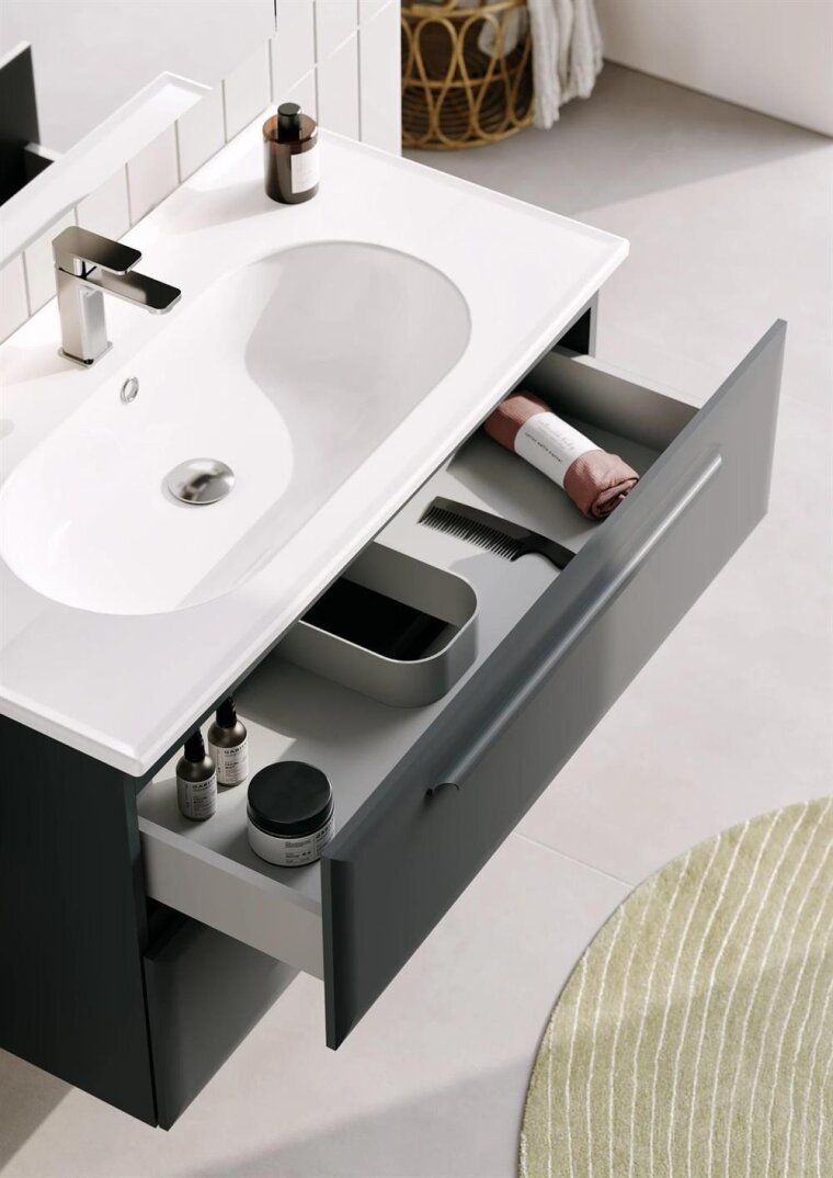 Orka Nuvola 100 cm Parlak Lake Antrasit Banyo Dolabı Alt Modül ve Lavabo, 5001663 - 1