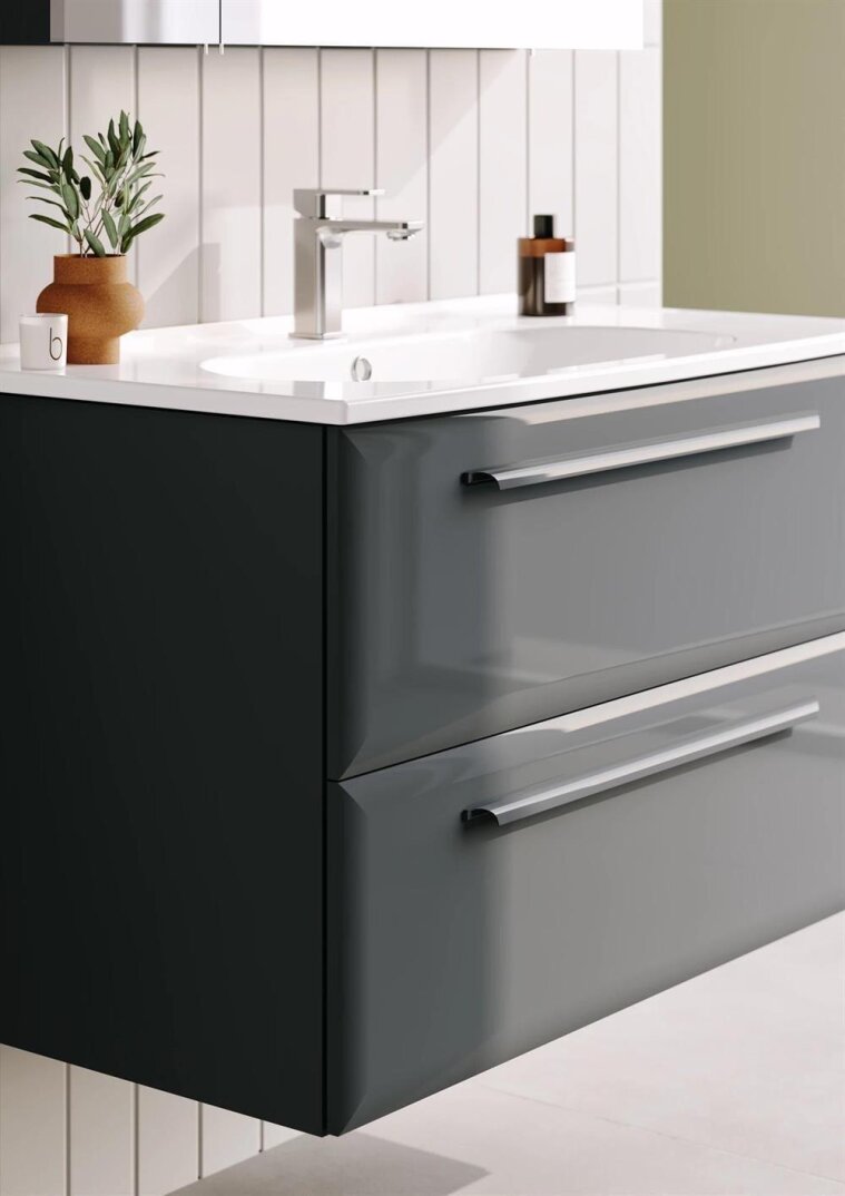 Orka Nuvola 100 cm Parlak Lake Antrasit Banyo Dolabı Alt Modül ve Lavabo, 5001663 - 4