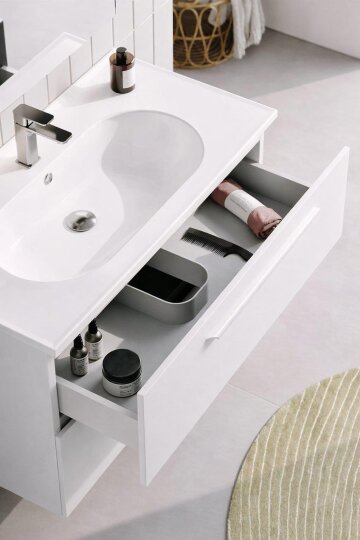 Orka Nuvola 100 cm Parlak Lake Beyaz Banyo Dolabı Alt Modül ve Lavabo, 5001659