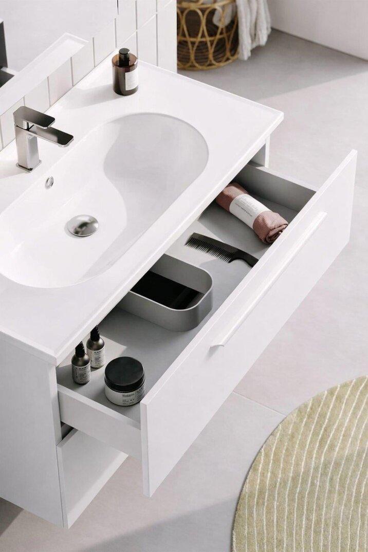 Orka Nuvola 100 cm Parlak Lake Beyaz Banyo Dolabı Alt Modül ve Lavabo, 5001659 - 2