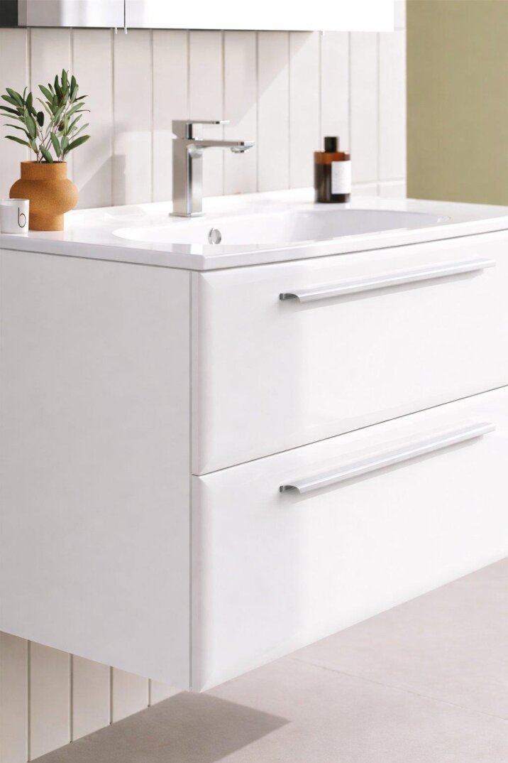Orka Nuvola 100 cm Parlak Lake Beyaz Banyo Dolabı Alt Modül ve Lavabo, 5001659 - 3