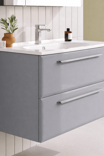 Orka Nuvola 100 cm Parlak Lake Gri Banyo Dolabı Alt Modül ve Lavabo, 5001661 