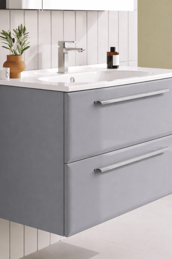 Orka Nuvola 100 cm Parlak Lake Gri Banyo Dolabı Alt Modül ve Lavabo, 5001661 - 2