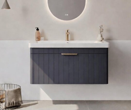 Orka Procıda 105 cm Mat Antrasit / Altın Kulplu ,Banyo Dolabı Alt Modül ve Lavabo, 5007218 - 2