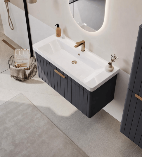 Orka Procıda 105 cm Mat Antrasit / Altın Kulplu ,Banyo Dolabı Alt Modül ve Lavabo, 5007218 - 3
