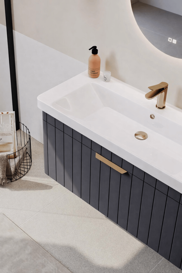 Orka Procıda 105 cm Mat Antrasit / Altın Kulplu ,Banyo Dolabı Alt Modül ve Lavabo, 5007218 - 4