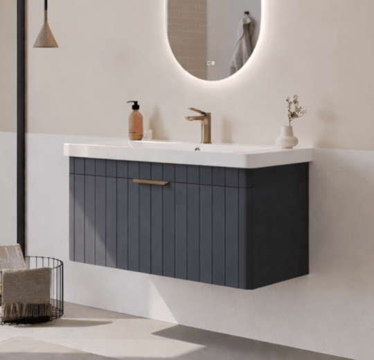 Orka Procıda 105 cm Mat Antrasit / Altın Kulplu ,Banyo Dolabı Alt Modül ve Lavabo, 5007218 - 5