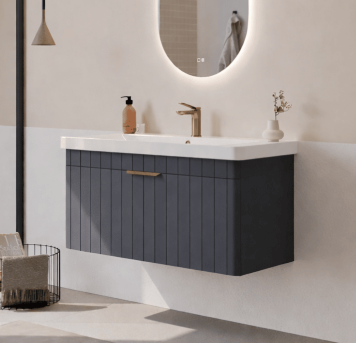Orka Procıda 105 cm Mat Antrasit / Altın Kulplu ,Banyo Dolabı Alt Modül ve Lavabo, 5007218 - 5