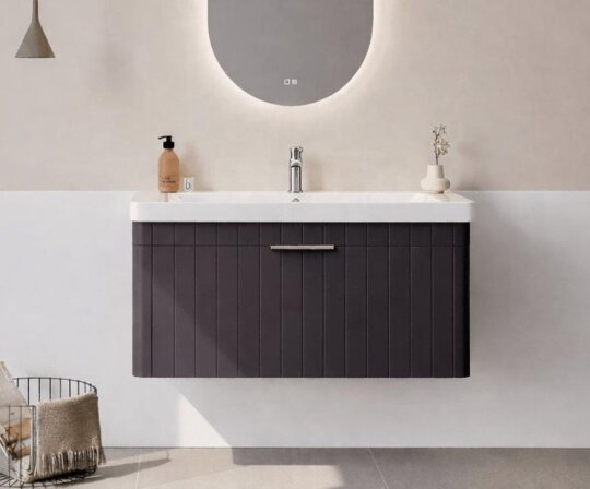 Orka Procıda 105 cm Mat Antrasit / Krom Kulplu ,Banyo Dolabı Alt Modül ve Lavabo, 5007222 