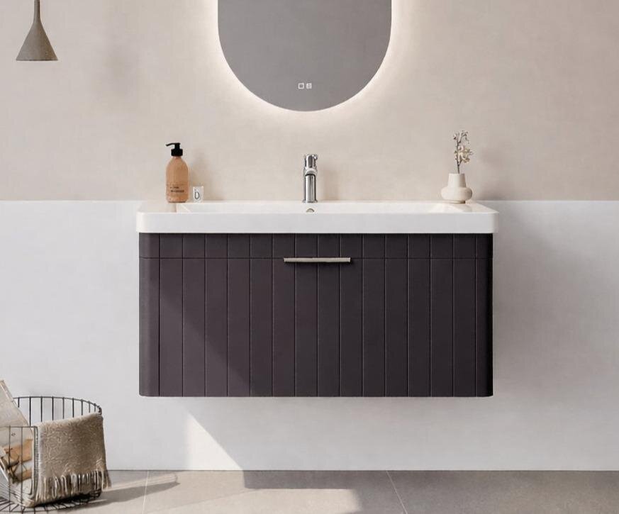 Orka Procıda 105 cm Mat Antrasit / Krom Kulplu ,Banyo Dolabı Alt Modül ve Lavabo, 5007222 - 1