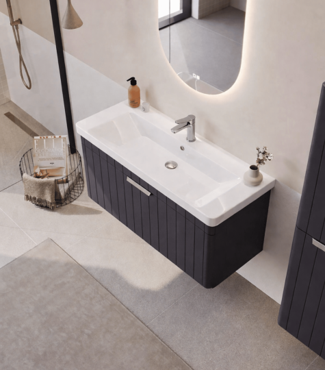 Orka Procıda 105 cm Mat Antrasit / Krom Kulplu ,Banyo Dolabı Alt Modül ve Lavabo, 5007222 - 3
