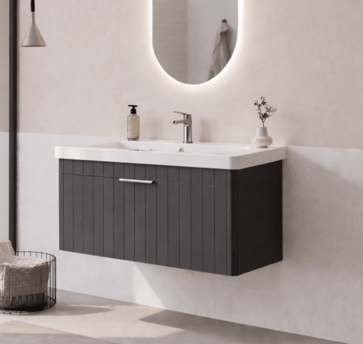 Orka Procıda 105 cm Mat Antrasit / Krom Kulplu ,Banyo Dolabı Alt Modül ve Lavabo, 5007222 - 5