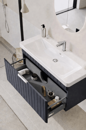 Orka Procıda 105 cm Mat Antrasit / Krom Kulplu ,Banyo Dolabı Alt Modül ve Lavabo, 5007222 - 6