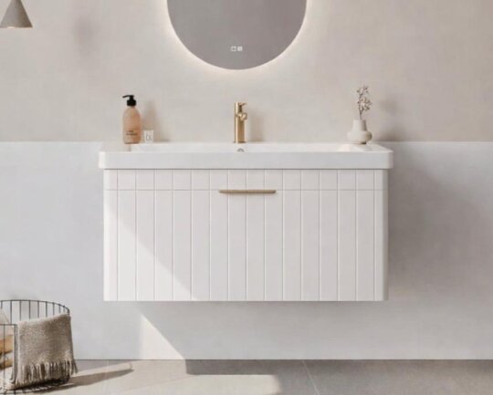 Orka Procıda 105 cm Mat Beyaz / Altın Kulplu ,Banyo Dolabı Alt Modül ve Lavabo, 5007217 