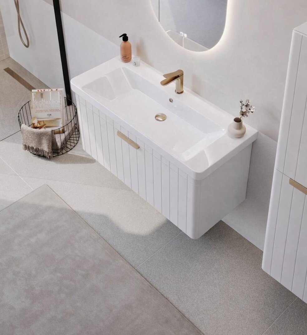 Orka Procıda 105 cm Mat Beyaz / Altın Kulplu ,Banyo Dolabı Alt Modül ve Lavabo, 5007217 - 3