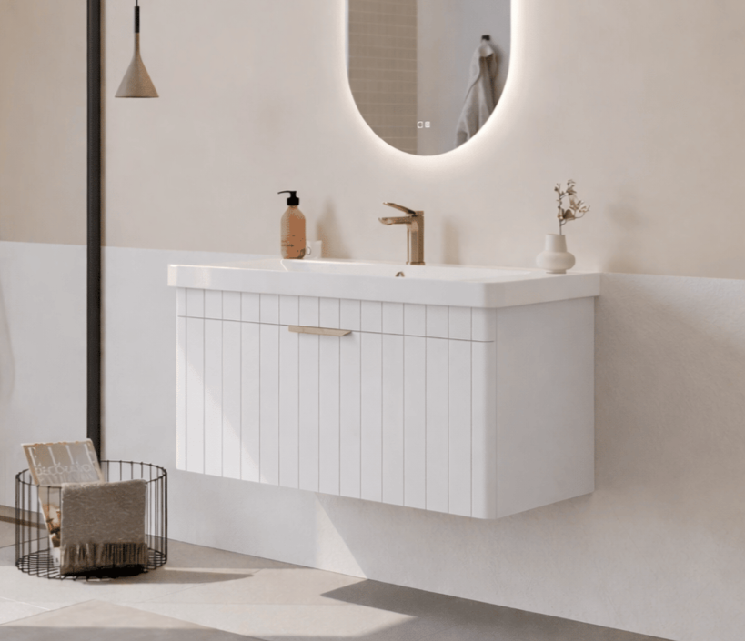 Orka Procıda 105 cm Mat Beyaz / Altın Kulplu ,Banyo Dolabı Alt Modül ve Lavabo, 5007217 - 6