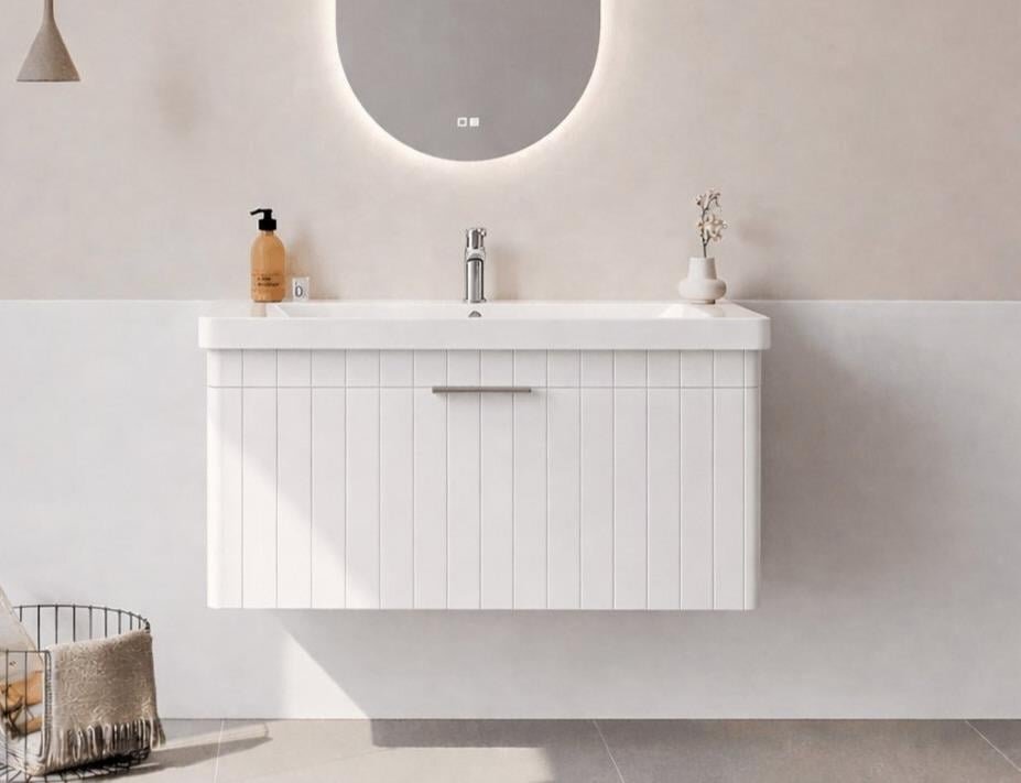 Orka Procıda 105 cm Mat Beyaz / Krom Kulplu ,Banyo Dolabı Alt Modül ve Lavabo, 5007221 - 2