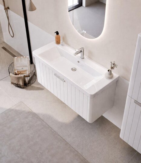 Orka Procıda 105 cm Mat Beyaz / Krom Kulplu ,Banyo Dolabı Alt Modül ve Lavabo, 5007221 - 3
