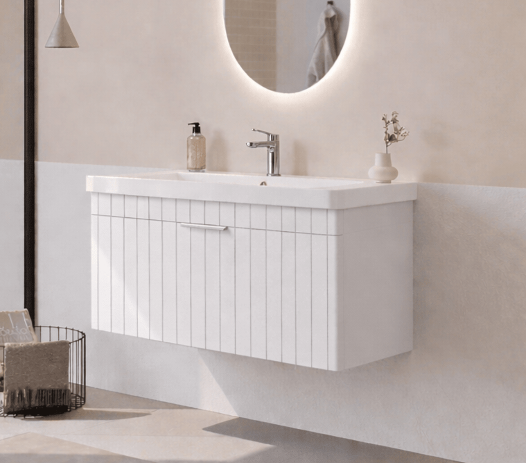 Orka Procıda 105 cm Mat Beyaz / Krom Kulplu ,Banyo Dolabı Alt Modül ve Lavabo, 5007221 - 5