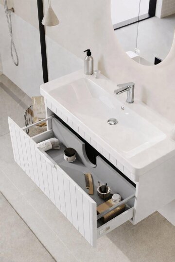 Orka Procıda 105 cm Mat Beyaz / Krom Kulplu ,Banyo Dolabı Alt Modül ve Lavabo, 5007221 - 6