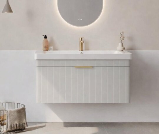 Orka Procıda 105 cm Mat Kaşmir / Altın Kulplu ,Banyo Dolabı Alt Modül ve Lavabo, 5007219 