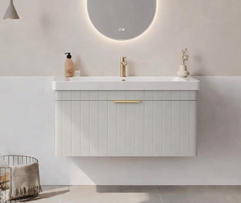 Orka Procıda 105 cm Mat Kaşmir / Altın Kulplu ,Banyo Dolabı Alt Modül ve Lavabo, 5007219 - 2