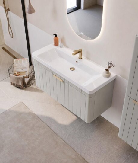 Orka Procıda 105 cm Mat Kaşmir / Altın Kulplu ,Banyo Dolabı Alt Modül ve Lavabo, 5007219 - 3
