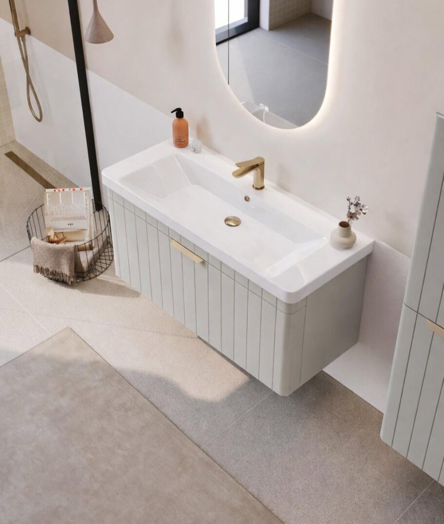 Orka Procıda 105 cm Mat Kaşmir / Altın Kulplu ,Banyo Dolabı Alt Modül ve Lavabo, 5007219 - 3