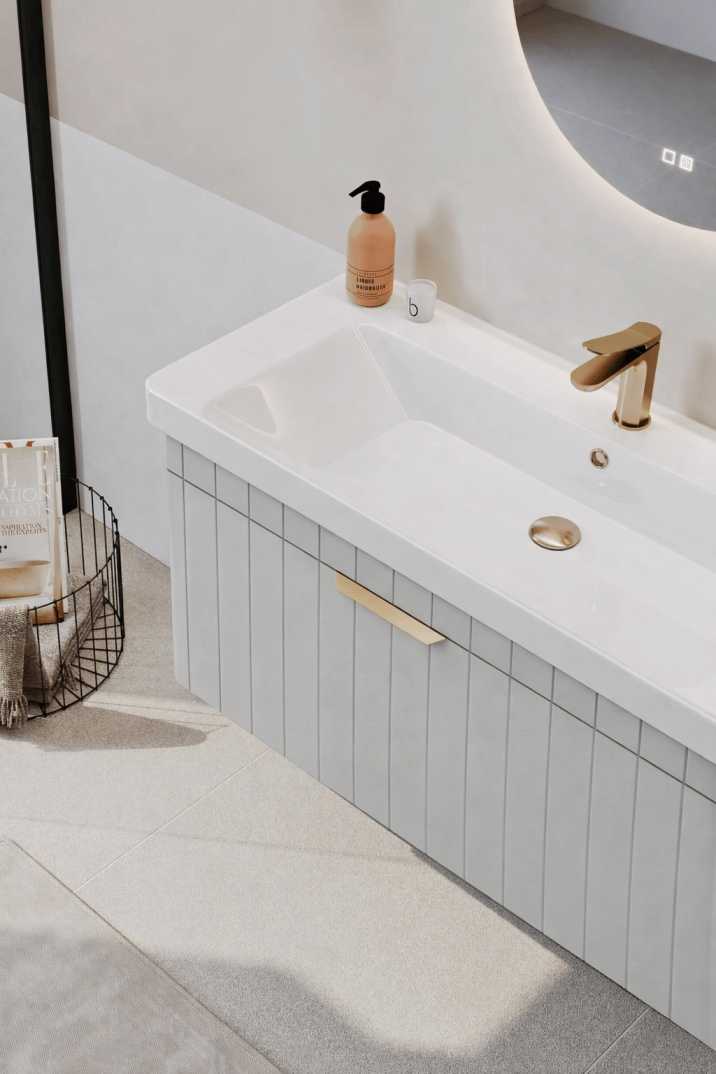 Orka Procıda 105 cm Mat Kaşmir / Altın Kulplu ,Banyo Dolabı Alt Modül ve Lavabo, 5007219 - 4