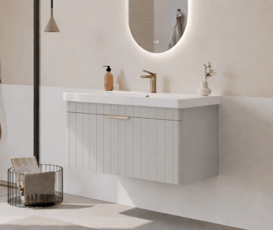 Orka Procıda 105 cm Mat Kaşmir / Altın Kulplu ,Banyo Dolabı Alt Modül ve Lavabo, 5007219 - 5