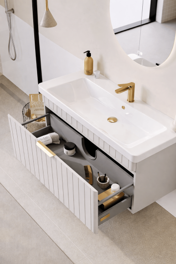 Orka Procıda 105 cm Mat Kaşmir / Altın Kulplu ,Banyo Dolabı Alt Modül ve Lavabo, 5007219 - 6