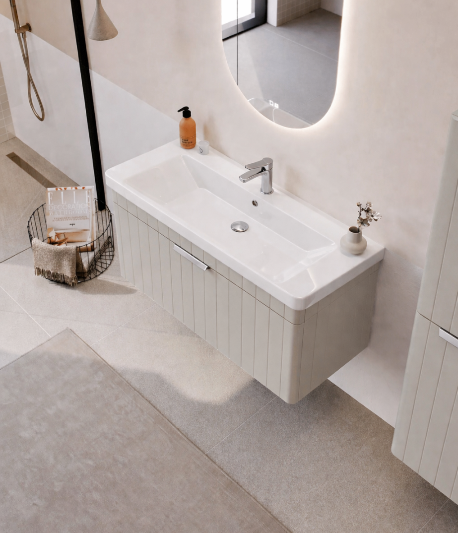 Orka Procıda 105 cm Mat Kaşmir / Krom Kulplu ,Banyo Dolabı Alt Modül ve Lavabo, 5007223 - 3