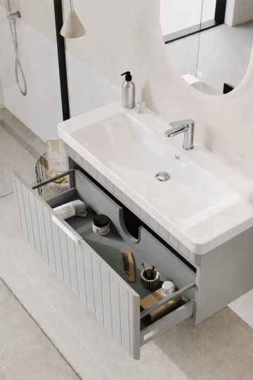 Orka Procıda 105 cm Mat Kaşmir / Krom Kulplu ,Banyo Dolabı Alt Modül ve Lavabo, 5007223 - 6