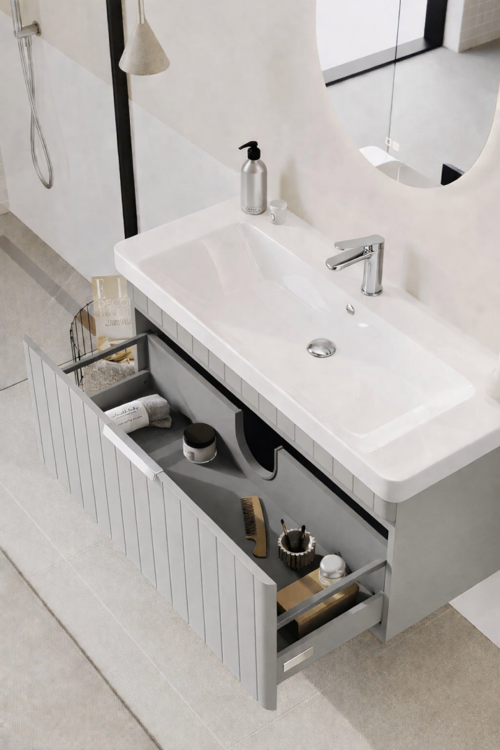 Orka Procıda 105 cm Mat Kaşmir / Krom Kulplu ,Banyo Dolabı Alt Modül ve Lavabo, 5007223 - 6