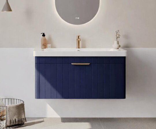 Orka Procıda 105 cm Mat Lacivert / Altın Kulplu ,Banyo Dolabı Alt Modül ve Lavabo, 5007220