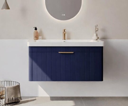 Orka Procıda 105 cm Mat Lacivert / Altın Kulplu ,Banyo Dolabı Alt Modül ve Lavabo, 5007220 - 2