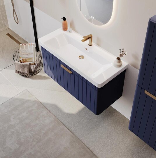 Orka Procıda 105 cm Mat Lacivert / Altın Kulplu ,Banyo Dolabı Alt Modül ve Lavabo, 5007220 - 3