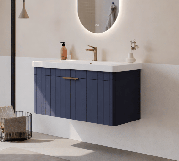 Orka Procıda 105 cm Mat Lacivert / Altın Kulplu ,Banyo Dolabı Alt Modül ve Lavabo, 5007220 - 5