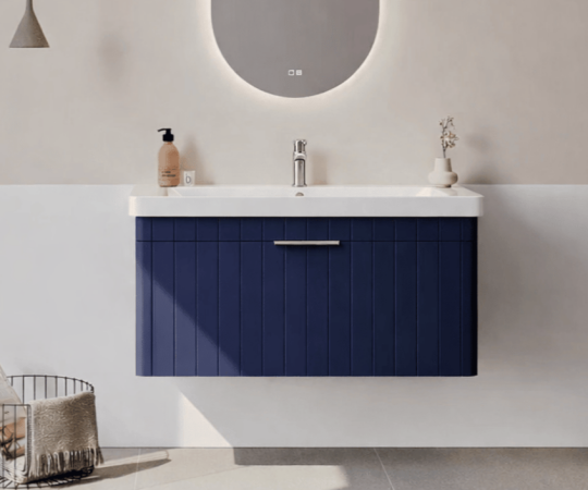 Orka Procıda 105 cm Mat Lacivert / Krom Kulplu ,Banyo Dolabı Alt Modül ve Lavabo, 5007224 - 2