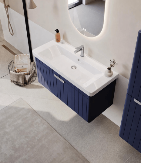 Orka Procıda 105 cm Mat Lacivert / Krom Kulplu ,Banyo Dolabı Alt Modül ve Lavabo, 5007224 - 3