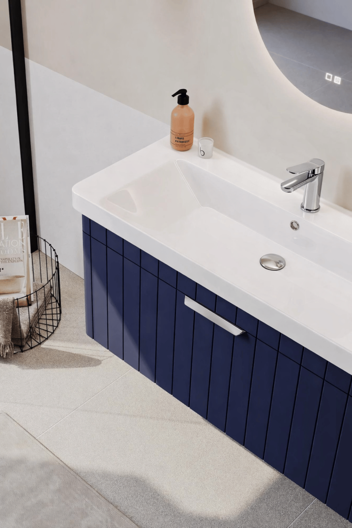 Orka Procıda 105 cm Mat Lacivert / Krom Kulplu ,Banyo Dolabı Alt Modül ve Lavabo, 5007224 - 4