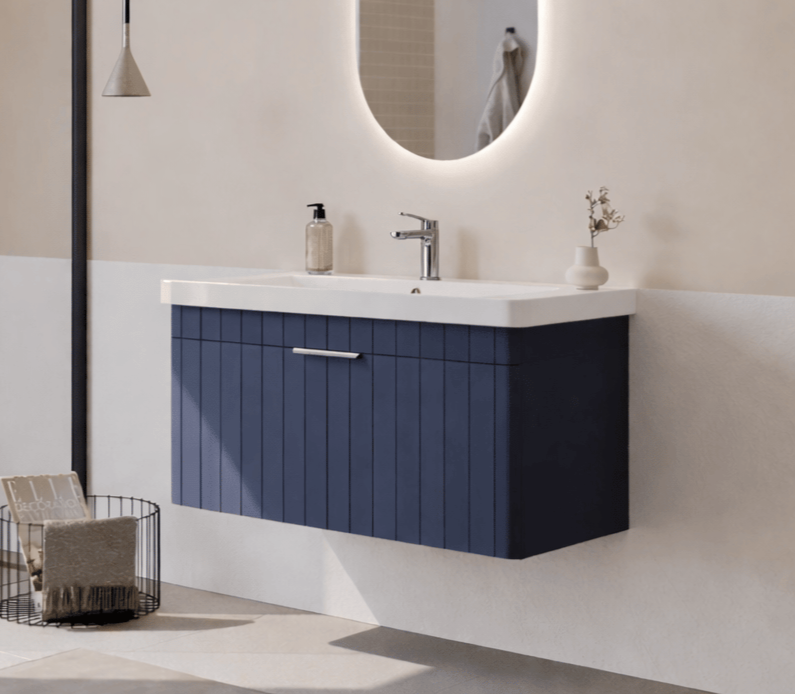 Orka Procıda 105 cm Mat Lacivert / Krom Kulplu ,Banyo Dolabı Alt Modül ve Lavabo, 5007224 - 5